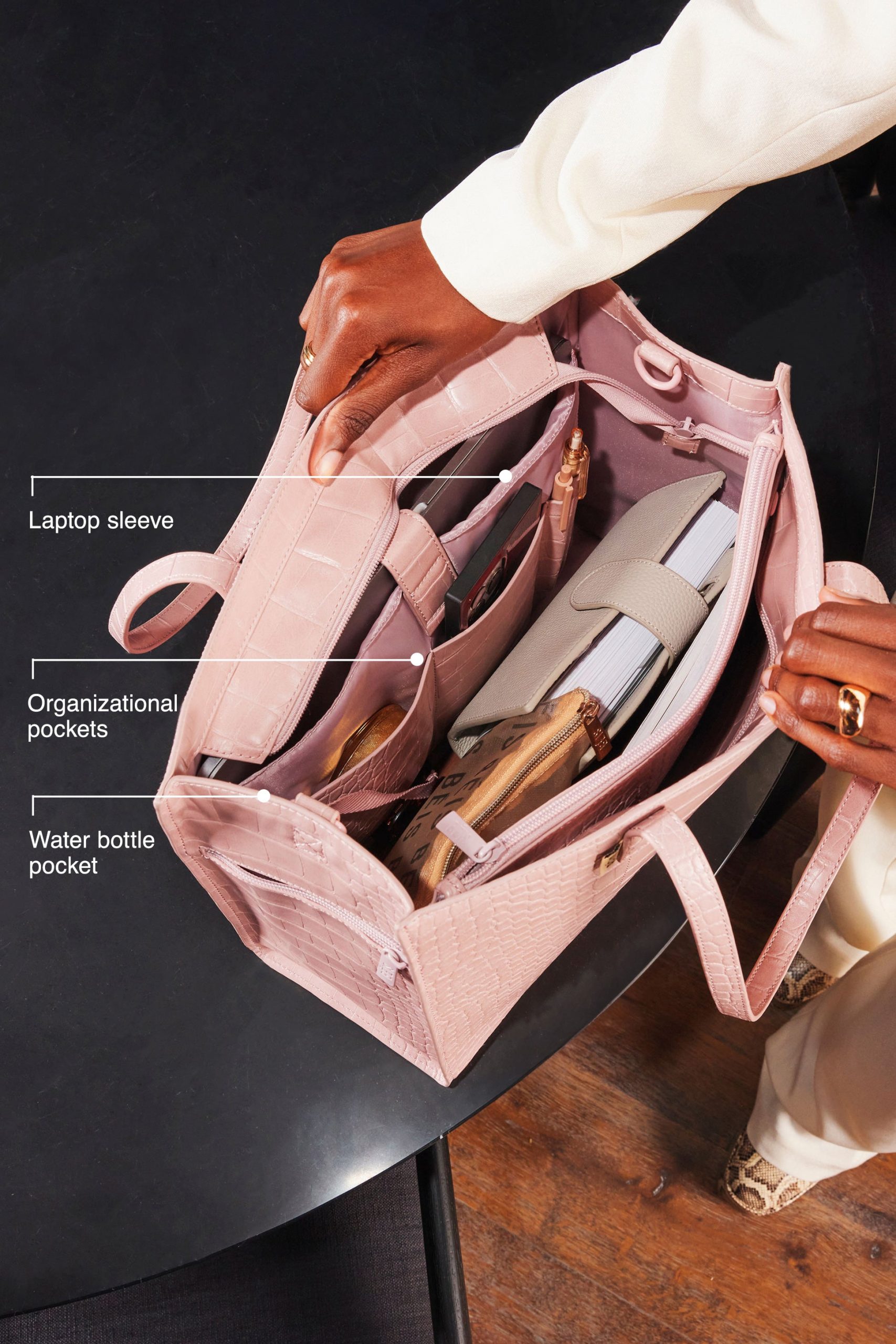 The Work Tote in Atlas Pink Croc - Image 2